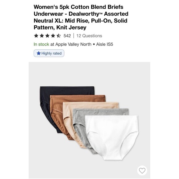 Deal Worthy Briefs Womens XL 5 Pack Underwear Multicolor Neutral Black, NudeWhit - Picture 1 of 5